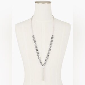 Talbots Silver Faceted Glass Cubic Zirconia Bead Cluster Tassel Pendant Necklace
